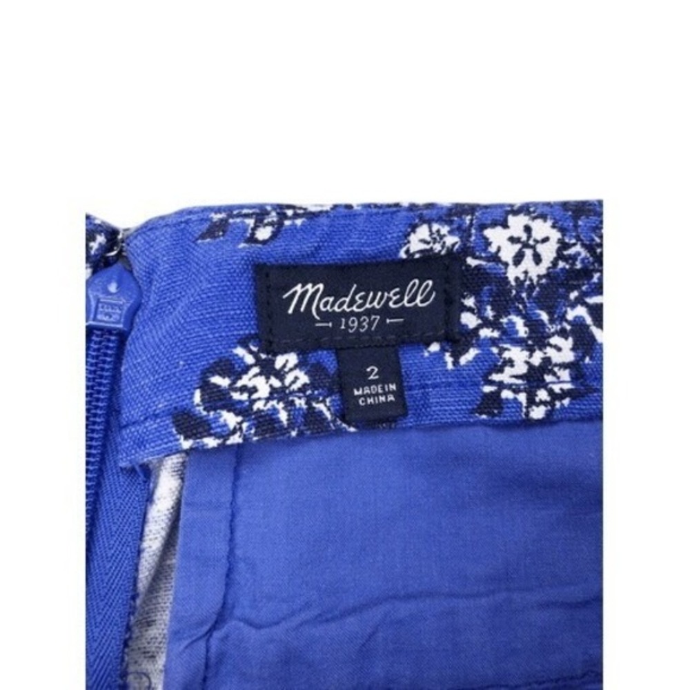 Madewell Mid Rise Pleated Deck Shorts Blue Floral Woodcut Size 2 - Picture 6 of 8